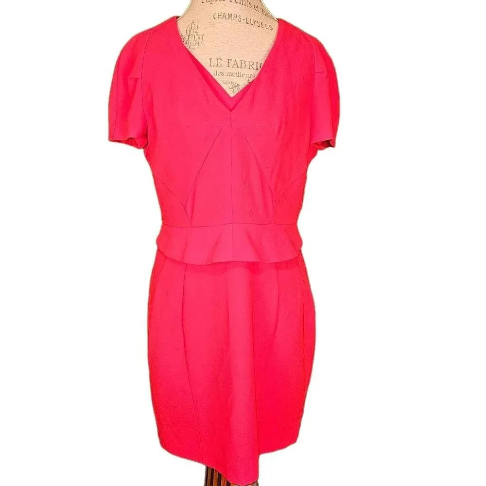 Reiss Womens Red Lined V Neck Peplum Marcia Dress‎ 10